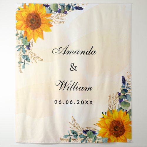 Wedding sunflowers eucalyptus greenery names tapestry