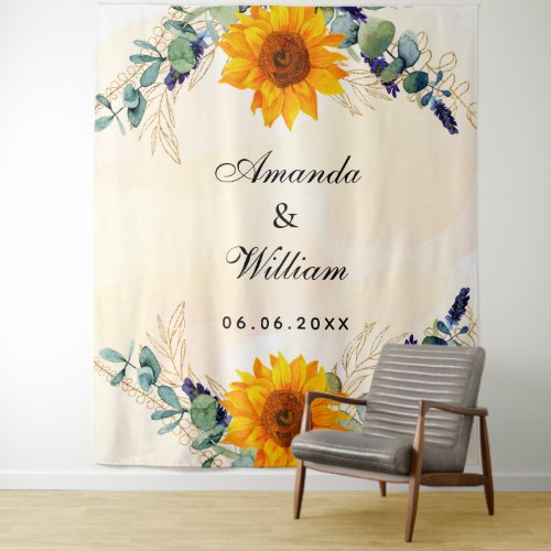 Wedding sunflowers eucalyptus greenery names tapestry