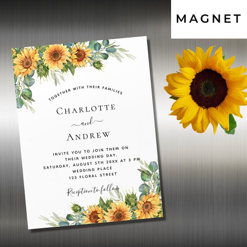 Wedding sunflowers eucalyptus luxury boho magnetic invitation