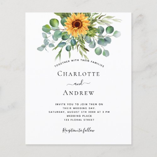 Wedding sunflowers eucalyptus navy blue budget flyer