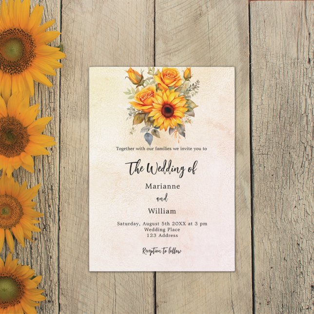 Wedding sunflowers greenery rustic yellow invitation (Creator Uploaded)