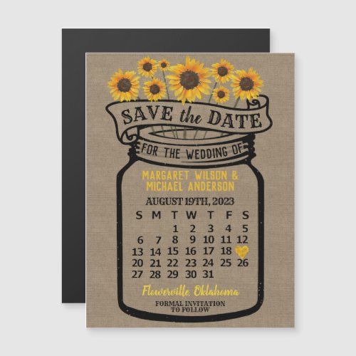 Wedding Sunflowers Jar August 2023 Calendar Magnet