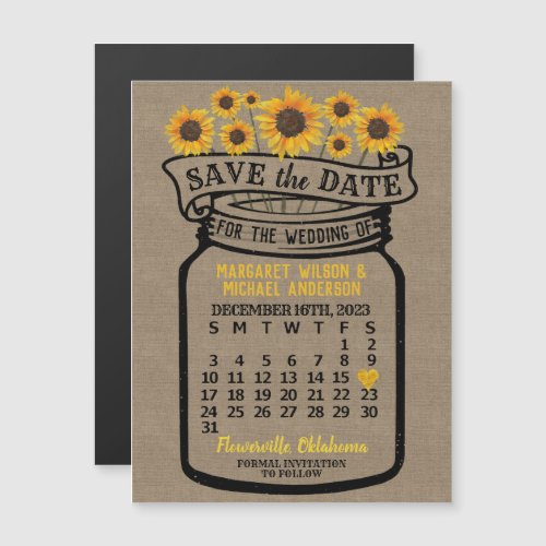 Wedding Sunflowers Jar December 2023 Date Magnet