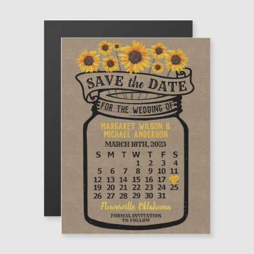 Wedding Sunflowers Jar March 2023 Calendar Magnet