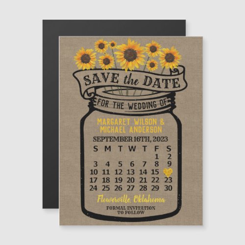 Wedding Sunflowers Jar September 2023 Date Magnet