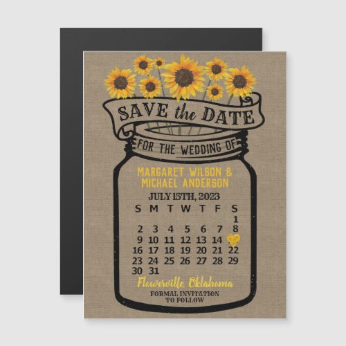Wedding Sunflowers Mason Jar July 2023 Date Magnet