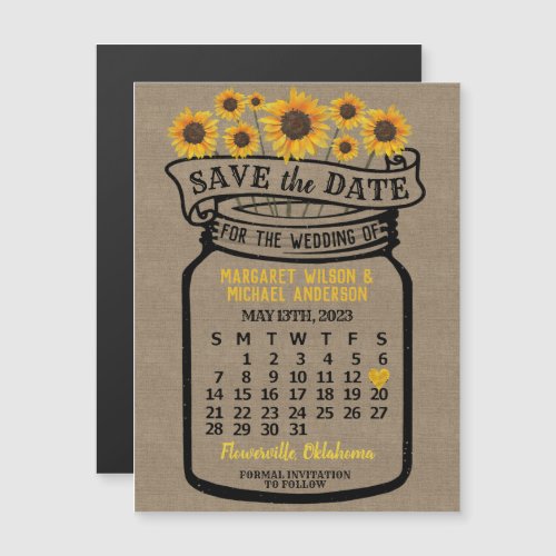 Wedding Sunflowers Mason Jar May 2023 Date Magnet