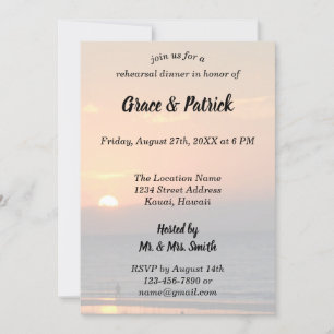 Wedding Sunset w/ Palm Tree Silhouette Beach Scene Invitation