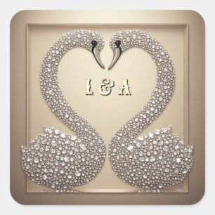 Wedding Swan Diamond Inspired Crystal  Square Sticker