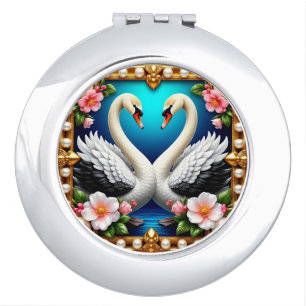 Wedding Swans Framed with Gold and Blossoms Compact Mirror