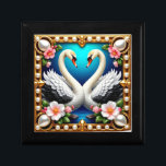 Wedding Swans Framed with Gold and Blossoms Gift Box<br><div class="desc">Symmetrical swans forming a heart shape,  surrounded by gold embellishments,  pearls,  and vibrant blossoms,  representing elegance,  romance,  and natural beauty in a luxurious and artistic display.</div>