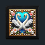Wedding Swans Framed with Gold and Blossoms Gift Box<br><div class="desc">Symmetrical swans forming a heart shape, surrounded by gold embellishments, pearls, and vibrant blossoms, representing elegance, romance, and natural beauty in a luxurious and artistic display.</div>