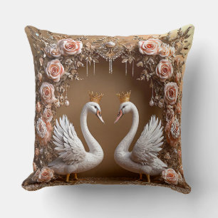 Wedding Swans Gold & Pearl Romantic Love Birds Throw Pillow