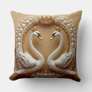 Wedding Swans Gold & Pearl Romantic Swan Love Bird Throw Pillow