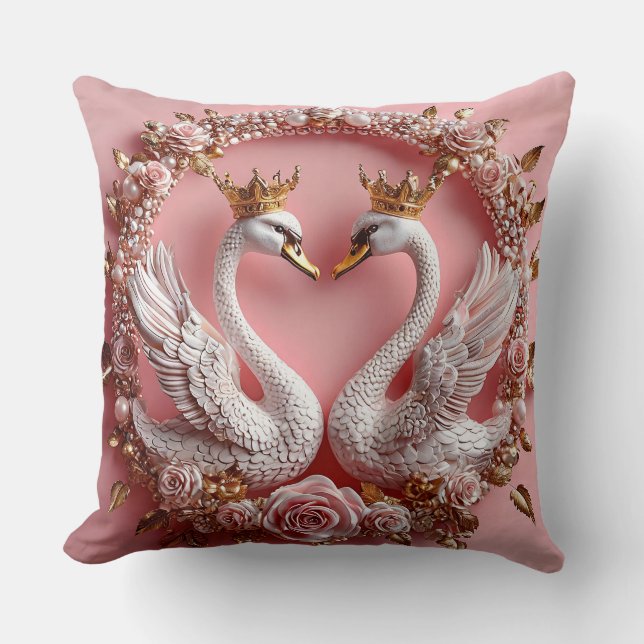 Wedding Swans Gold Pearl Wedding Love Throw Pillow (Front)