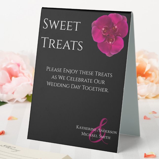 Wedding Sweet Treats Sign-Black Fuchsia Orchids- Table Tent (In SItu (Wedding))