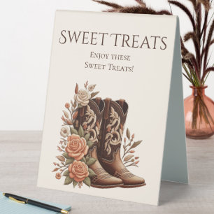 Wedding Sweet Treats Sign-Cowboy Boots and Flowers Table Tent