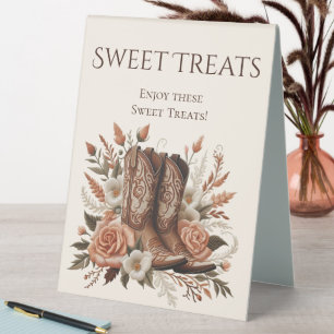 Wedding Sweet Treats Sign-Cowboy Boots and Flowers Table Tent