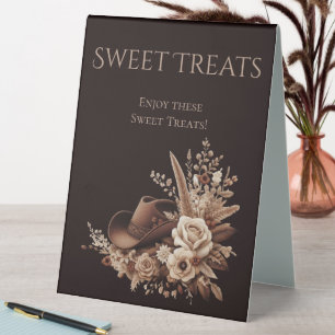 Wedding Sweet Treats Sign-Cowgirl Hat with Flowers Table Tent