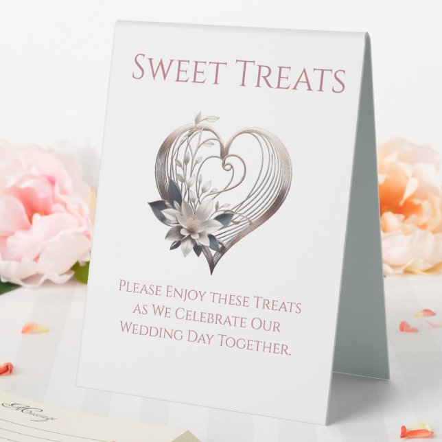 Wedding Sweet Treats Sign-Modern Pink Heart Table Tent (In SItu (Wedding))