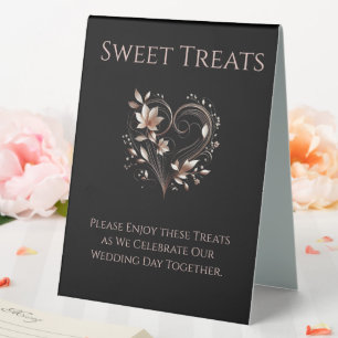 Wedding Sweet Treats Sign-Modern Rose Gold Flowers Table Tent