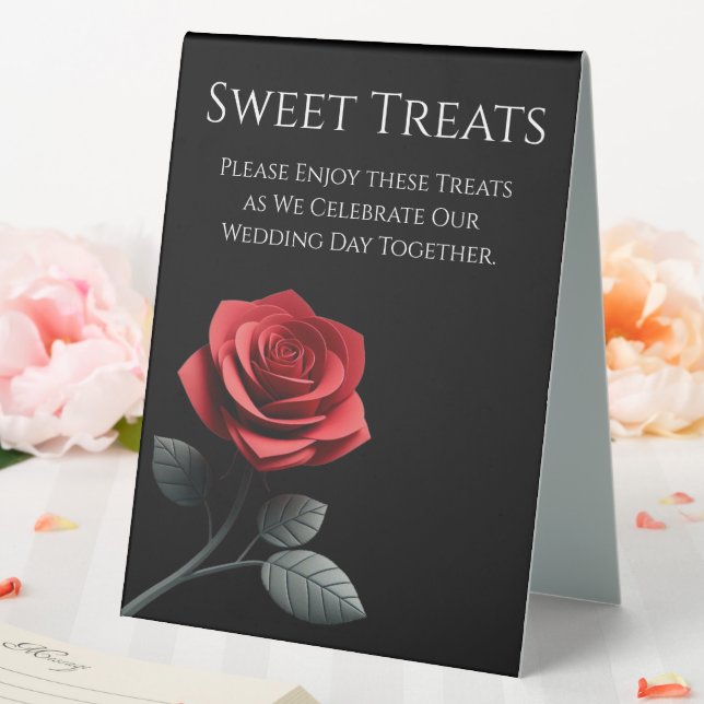 Wedding Sweet Treats Sign-Single Red Rose- Table Tent (In SItu (Wedding))