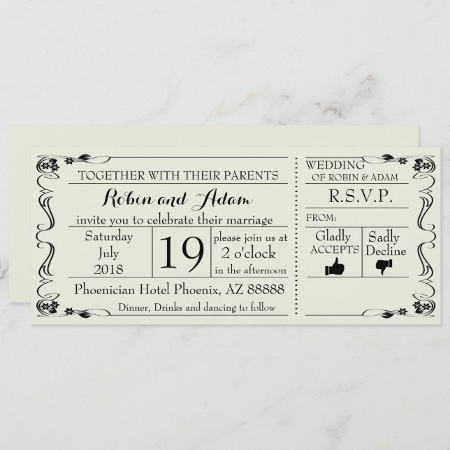 Wedding Swirls Invitation Ticket (Front/Back)