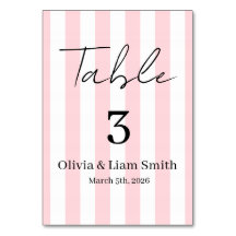 Wedding Table Card Pink & White Stripe
