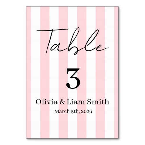 Wedding Table Card Pink & White Stripe