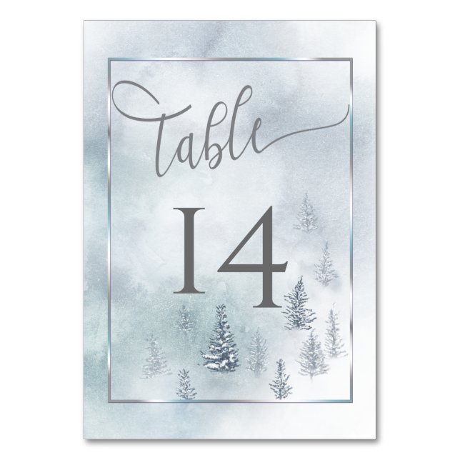 Wedding Table Card  Silver Blue Winter Wonderland (Front)