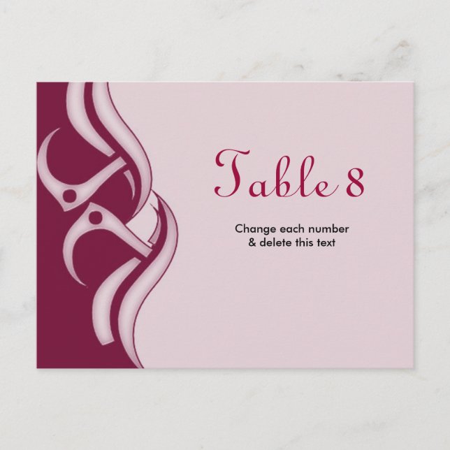 Wedding Table Cards numbers Postcard (Front)