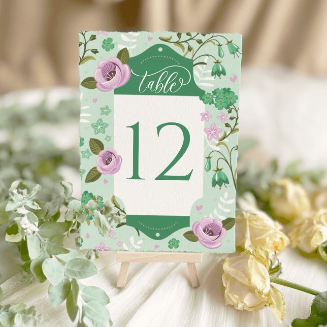 Wedding Table Cards Seating Plan Mint Green Floral (Green Art Deco Floral Wedding Table Cards Seating)