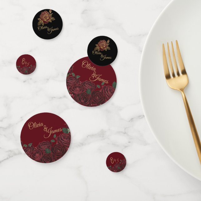 Wedding Table Confetti Burgundy Rose Gold Foil (Group)