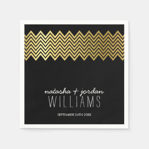 WEDDING TABLE DECOR chevron pattern gold black Paper Napkins