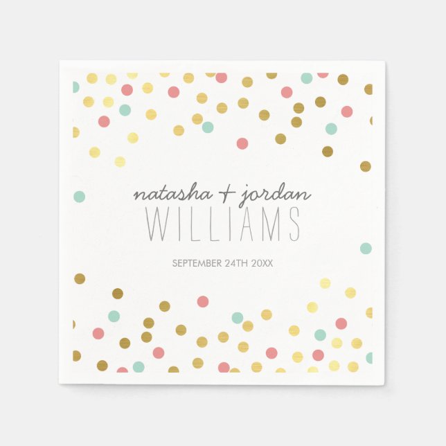 WEDDING TABLE DECOR confetti cute gold mint coral Paper Napkins (Front)