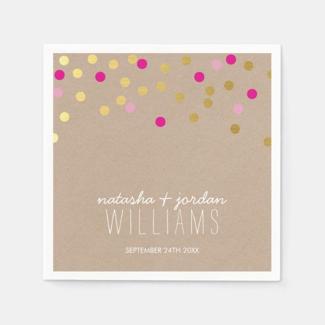 WEDDING TABLE DECOR confetti spots gold pink kraft Paper Napkins (Front)