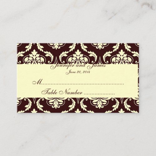 Wedding Table Escort Cards Brown Ivory Damask Business Card