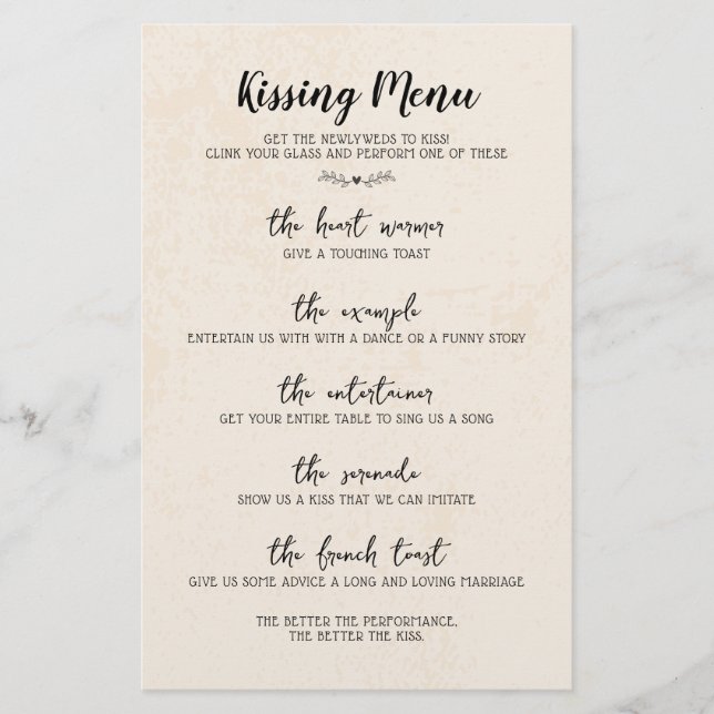 Wedding Table Game Humor Calligraphy Rustic Paper (Front)