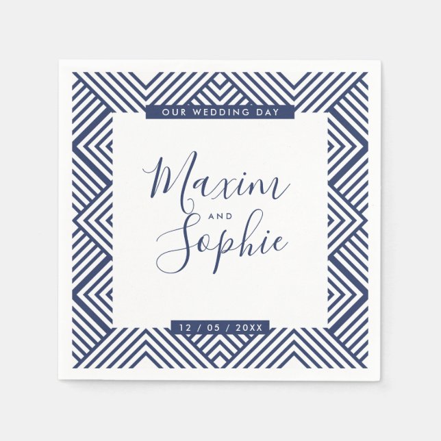 WEDDING TABLE geo simple modern wedding navy blue Napkins (Front)