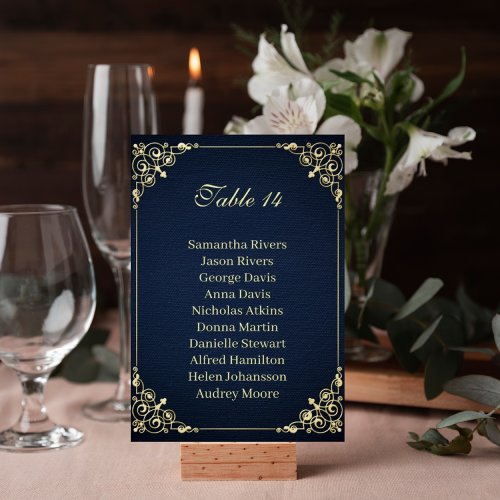 Wedding Table Guest Seats List Art Deco Blue Table Number