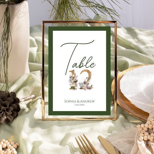 Wedding Table Number 12 with Rustic Winter Foliage