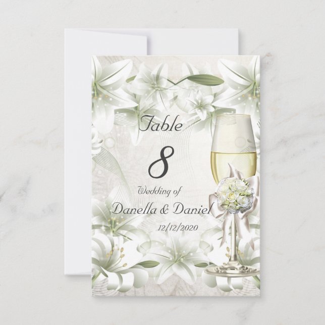 Wedding Table Number Beige Green Floral White (Front)