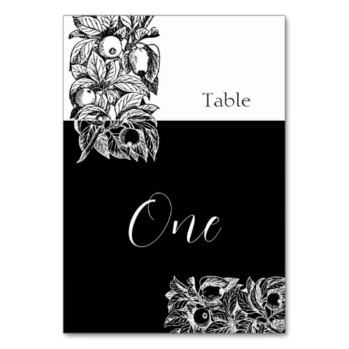Wedding Table Number Black and White Botanical