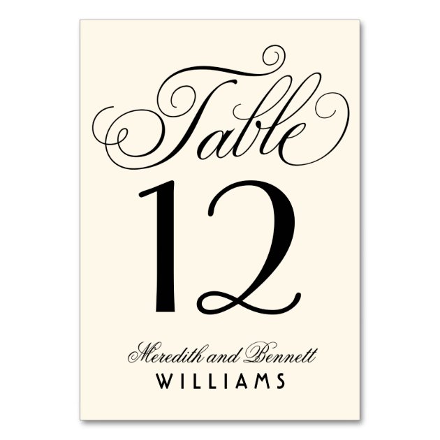 Wedding Table Number | Black Script Monogram Card