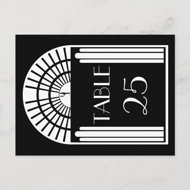 Wedding Table Number Black & White Art Deco Style (Front)