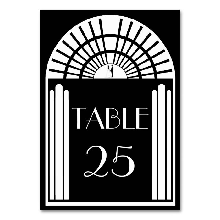 Wedding Table Number Black & White Art Deco Style Table Card