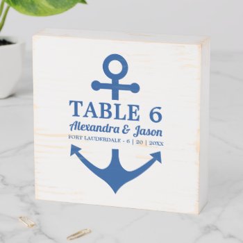 Wedding Table Number Blue Anchor Nautical Wooden Box Sign by BridalSuite at Zazzle