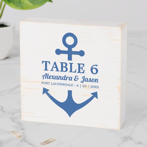 Wedding Table Number Blue Anchor Nautical Wooden Box Sign