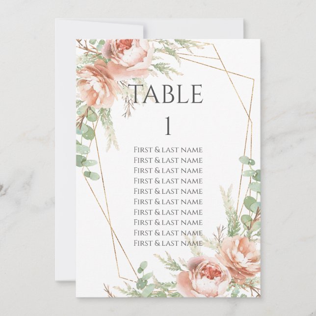 Wedding Table Number   Blush Roses (Front)