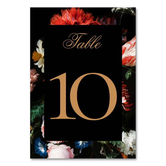 Wedding Table Number Card Black Red Floral 2 DIGIT (Front)